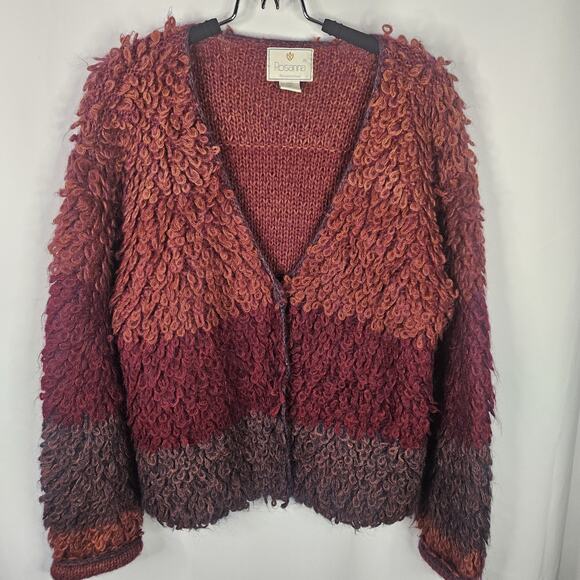 Rosanna Looped Mohair Crop Cardigan Sweater Vtg 80s Bohemian Colorful Medium - Picture 2 of 7